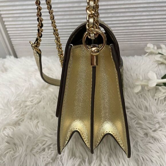 TORY BURCH Gold Leather Python Embossed‎ Shoulder Chain Crossbody Bag - Picture 5 of 11